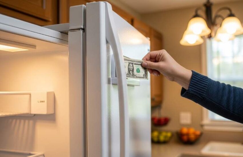 Atlanta homeowner checking freezer temperature stability
