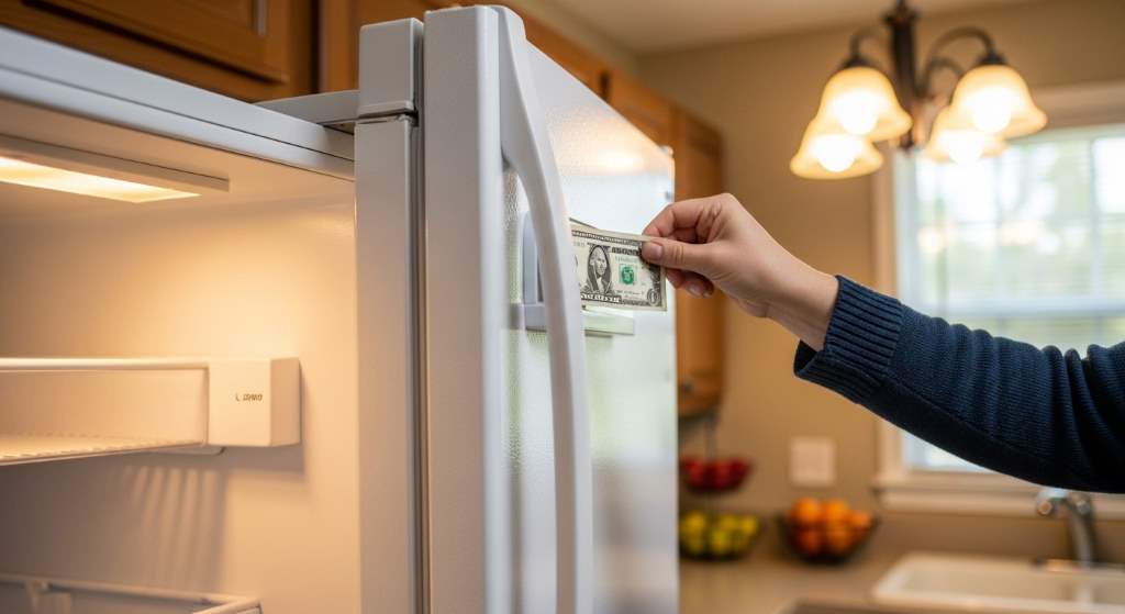 Atlanta homeowner checking freezer temperature stability
