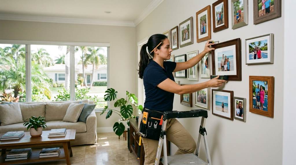 Applying rubber bumpers to prevent photo frame movement