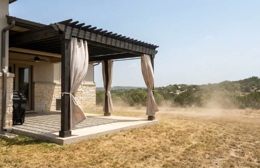 Austin backyard patio privacy screen allowing natural airflow