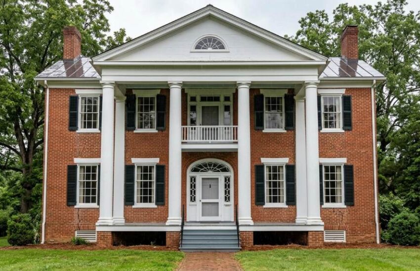 Historic brick home showing wall shift cracks