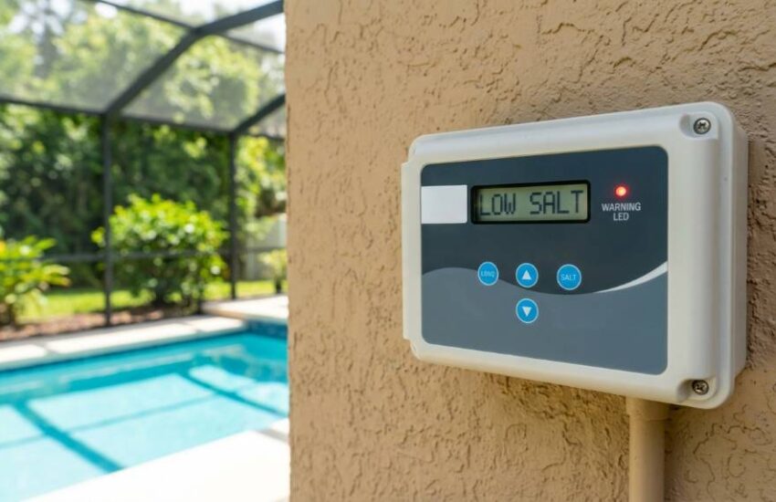 Saltwater pool control panel showing salt error in Orlando Florida