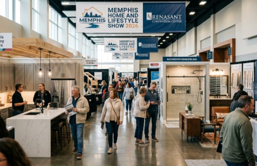 Visitors exploring home design exhibits at the Memphis Home and Lifestyle Show 2026 inside the Renasant Convention Center