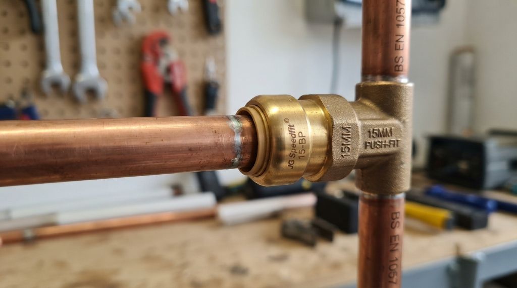 Push-fit fitting connected to a copper pipe