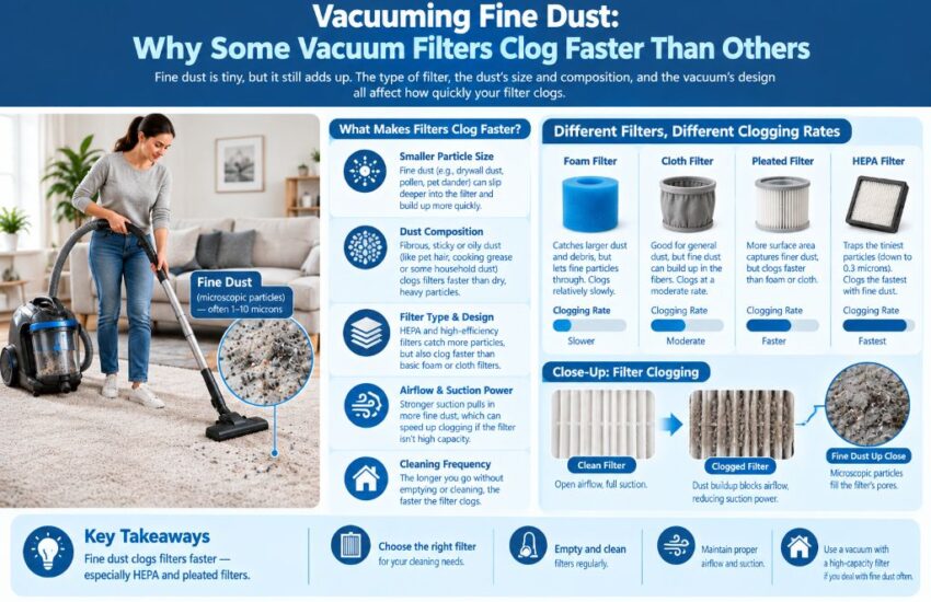 Vacuum filter clogged with fine dust particles
